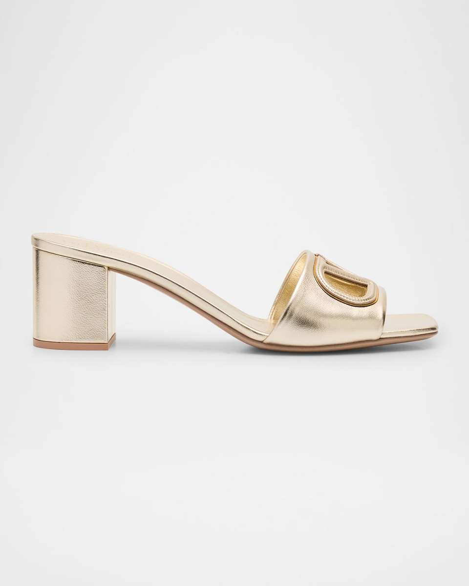 VLogo Metallic Leather Cutout Mule Sandals